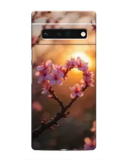 Чехол для Google Pixel 6 Pro с картинкой «Розовый цвет сердце на фоне заката»