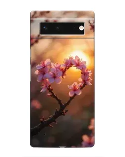 Чохол для Google Pixel 6 з картинкою «Рожевий цвіт  сердечко на тлі заходу»