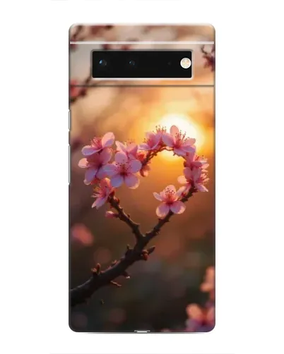 Чохол для Google Pixel 6 з картинкою «Рожевий цвіт  сердечко на тлі заходу»