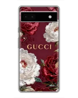 Чехол для Google Pixel 6a с картинкой «Gucci — бордовые розы»