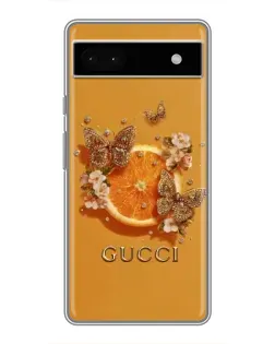 Чехол для Google Pixel 6a с картинкой «Gucci — золотые бабочки»