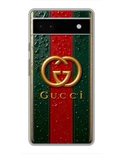Чехол для Google Pixel 6a с картинкой «Gucci — фирменная полоса и золото»