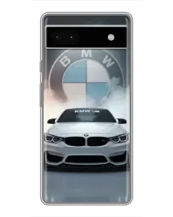 Чехол для Google Pixel 6a с картинкой «BMW в белом дыму»