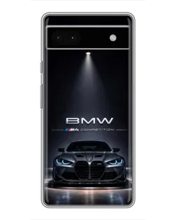 Чехол для Google Pixel 6a с картинкой «BMW сквозь ночной город»