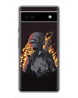 Чехол для Google Pixel 6a с картинкой «PUBG — огненный силуэт»