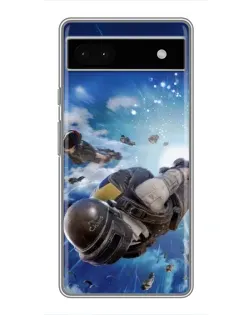 Чехол для Google Pixel 6a с картинкой «Десант PUBG — прыжок»