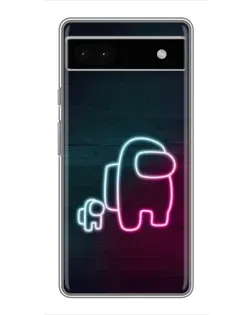 Чехол для Google Pixel 6a с картинкой «Among Us неон-арт»