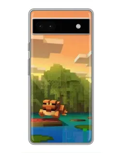 Чехол для Google Pixel 6a с картинкой «Майнкрафт закат солнца»