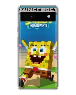 Чехол для Google Pixel 6a с картинкой «Губка Боб Minecraft»