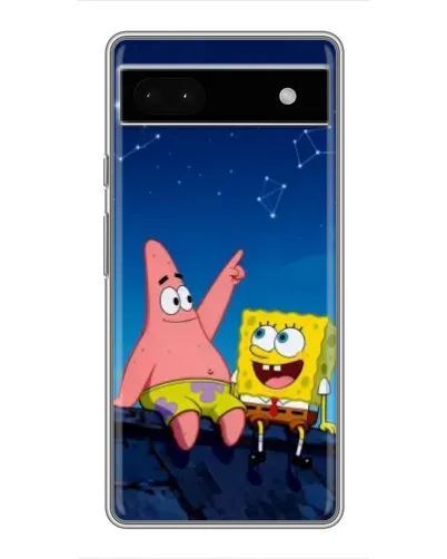 Чехол для Google Pixel 6a с картинкой «Губка Боб и Патрик ночью»