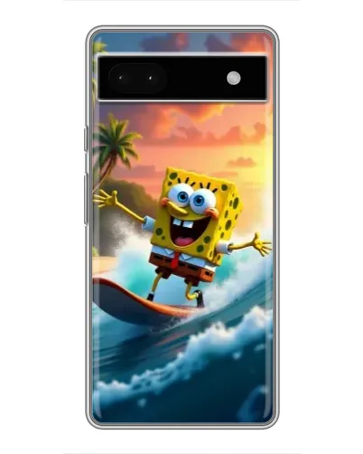 Чехол для Google Pixel 6a с картинкой «Губка Боб серфингист»