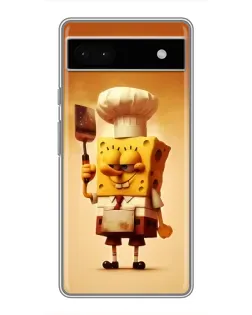 Чехол для Google Pixel 6a с картинкой «Губка Боб повар»