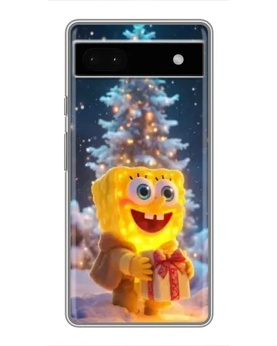 Чехол для Google Pixel 6a с картинкой «Рождественский Спанч Боб»