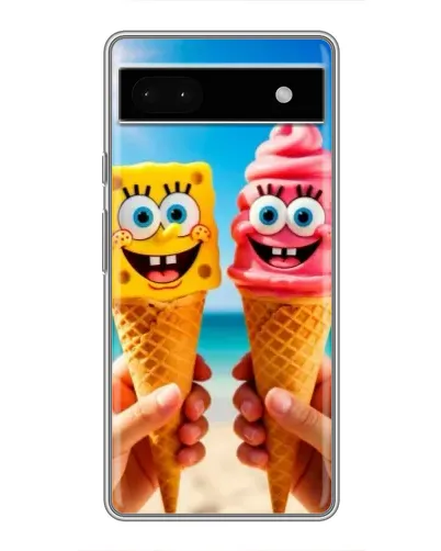 Чехол для Google Pixel 6a с картинкой «Спанч Боб мороженое»