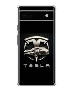 Чохол для Google Pixel 6a з картинкою «Tesla — срібне авто»