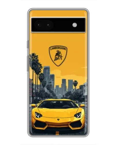 Чохол для Google Pixel 6a з картинкою «Жовтий Lamborghini місто»