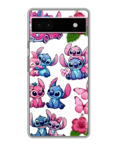 Чехол для Google Pixel 6a с картинкой «Стикеры Stitch и Angel»