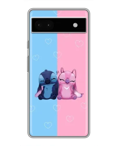 Чехол для Google Pixel 6a с картинкой «Stitch и Angel Love»