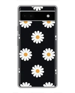 Чехол для Google Pixel 6a с картинкой «Ромашки на черном»