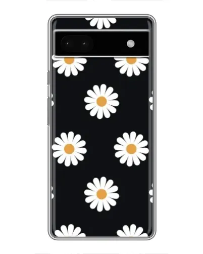 Чехол для Google Pixel 6a с картинкой «Ромашки на черном»