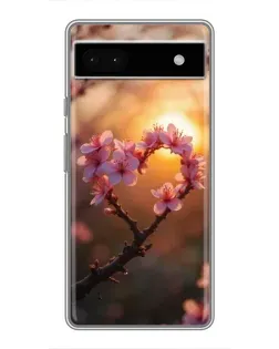 Чехол для Google Pixel 6a с картинкой «Розовый цвет сердце на фоне заката»