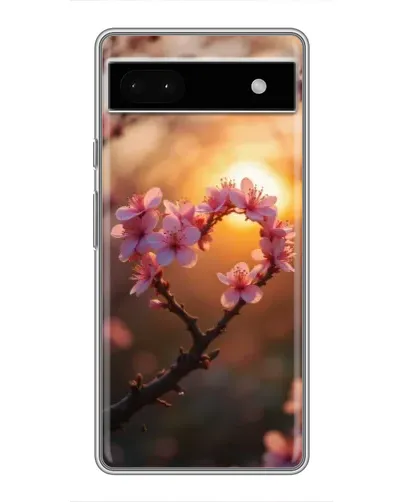 Чехол для Google Pixel 6a с картинкой «Розовый цвет сердце на фоне заката»