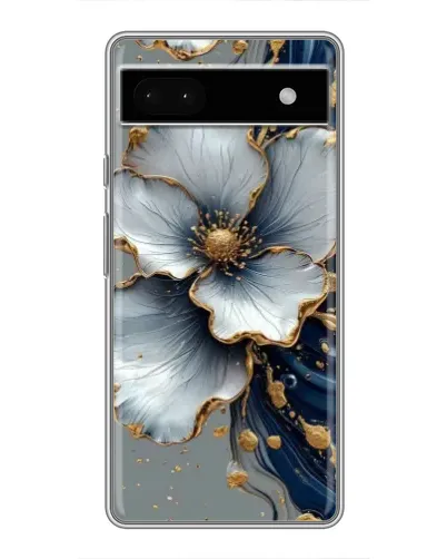 Чехол для Google Pixel 6a с картинкой «Белый цветок и золотой флюид»