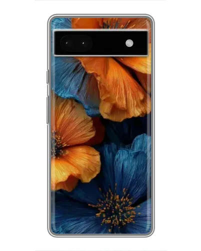 Чехол для Google Pixel 6a с картинкой «Яркая сине-оранжевая флора»