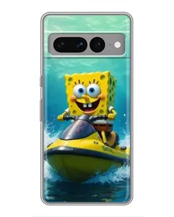 Чехол для Google Pixel 7 Pro с картинкой «Спанч Боб на гидроцикле»
