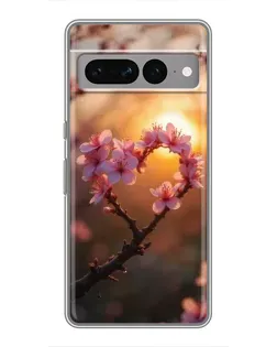 Чохол для Google Pixel 7 Pro з картинкою «Рожевий цвіт  сердечко на тлі заходу»