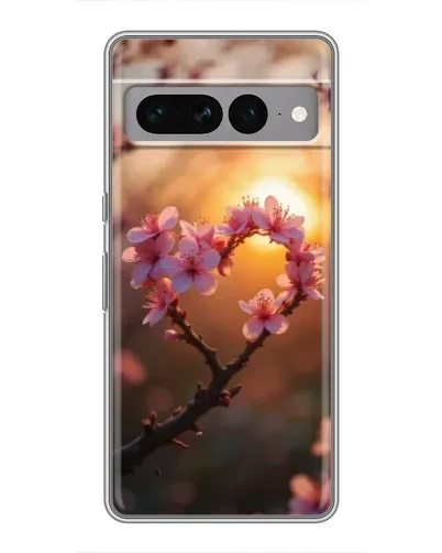 Чохол для Google Pixel 7 Pro з картинкою «Рожевий цвіт  сердечко на тлі заходу»