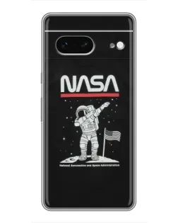 Чехол для Google Pixel 7 с картинкой «NASA — шагаем по Луне»