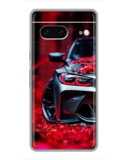 Чехол для Google Pixel 7 с картинкой «Спортивная BMW и цветы»