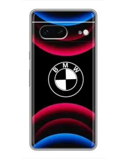 Чехол для Google Pixel 7 с картинкой «Логотип BMW и неоновые дуги»