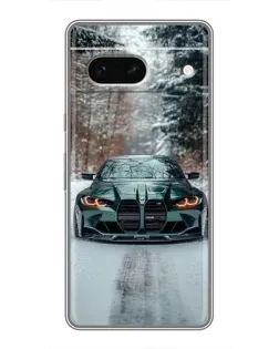 Чехол для Google Pixel 7 с картинкой «BMW в зимнем лесу»