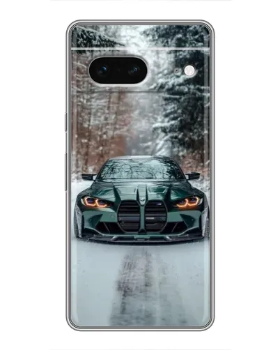 Чехол для Google Pixel 7 с картинкой «BMW в зимнем лесу»