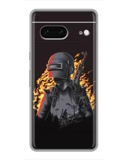 Чехол для Google Pixel 7 с картинкой «PUBG — огненный силуэт»