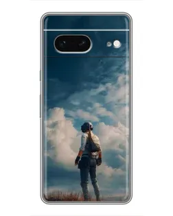 Чехол для Google Pixel 7 с картинкой «Герой PUBG на скале»