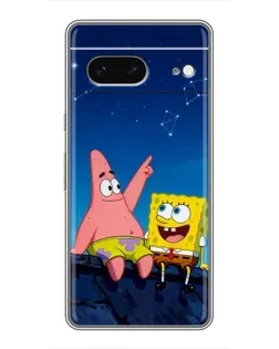 Чехол для Google Pixel 7 с картинкой «Губка Боб и Патрик ночью»
