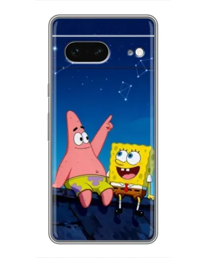 Чехол для Google Pixel 7 с картинкой «Губка Боб и Патрик ночью»