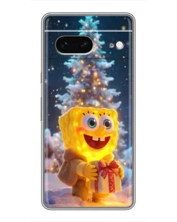 Чехол для Google Pixel 7 с картинкой «Рождественский Спанч Боб»