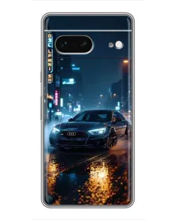 Чехол для Google Pixel 7 с картинкой «Ночной город и Audi»