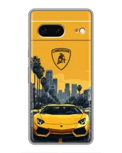 Чохол для Google Pixel 7 з картинкою «Жовтий Lamborghini місто»