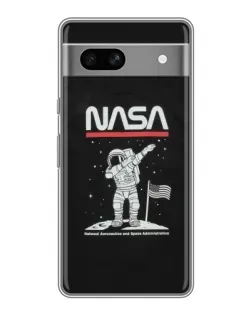 Чехол для Google Pixel 7A с картинкой «NASA — шагаем по Луне»