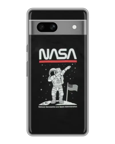 Чехол для Google Pixel 7A с картинкой «NASA — шагаем по Луне»