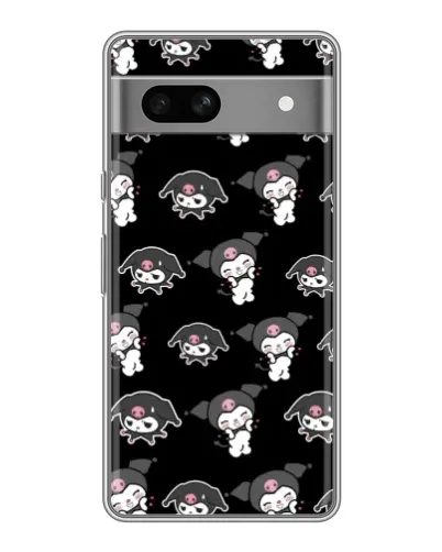 Чехол для Google Pixel 7A с картинкой «Черный паттерн Kuromi»