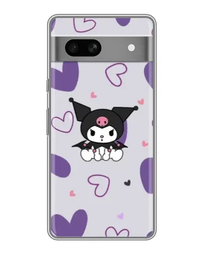 Чехол для Google Pixel 7A с картинкой «Kuromi и лавандовые сердца»