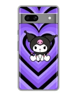 Чехол для Google Pixel 7A с картинкой «Kuromi и фиолетовые сердца»