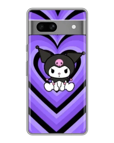 Чехол для Google Pixel 7A с картинкой «Kuromi и фиолетовые сердца»