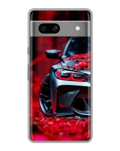 Чехол для Google Pixel 7A с картинкой «Спортивная BMW и цветы»
